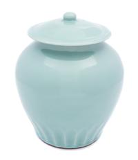 A Chinese Celadon Glazed Porcelain Covered Jar 18TH CENTURY Height 9 1/8 inches. — 18TH CENTURY
