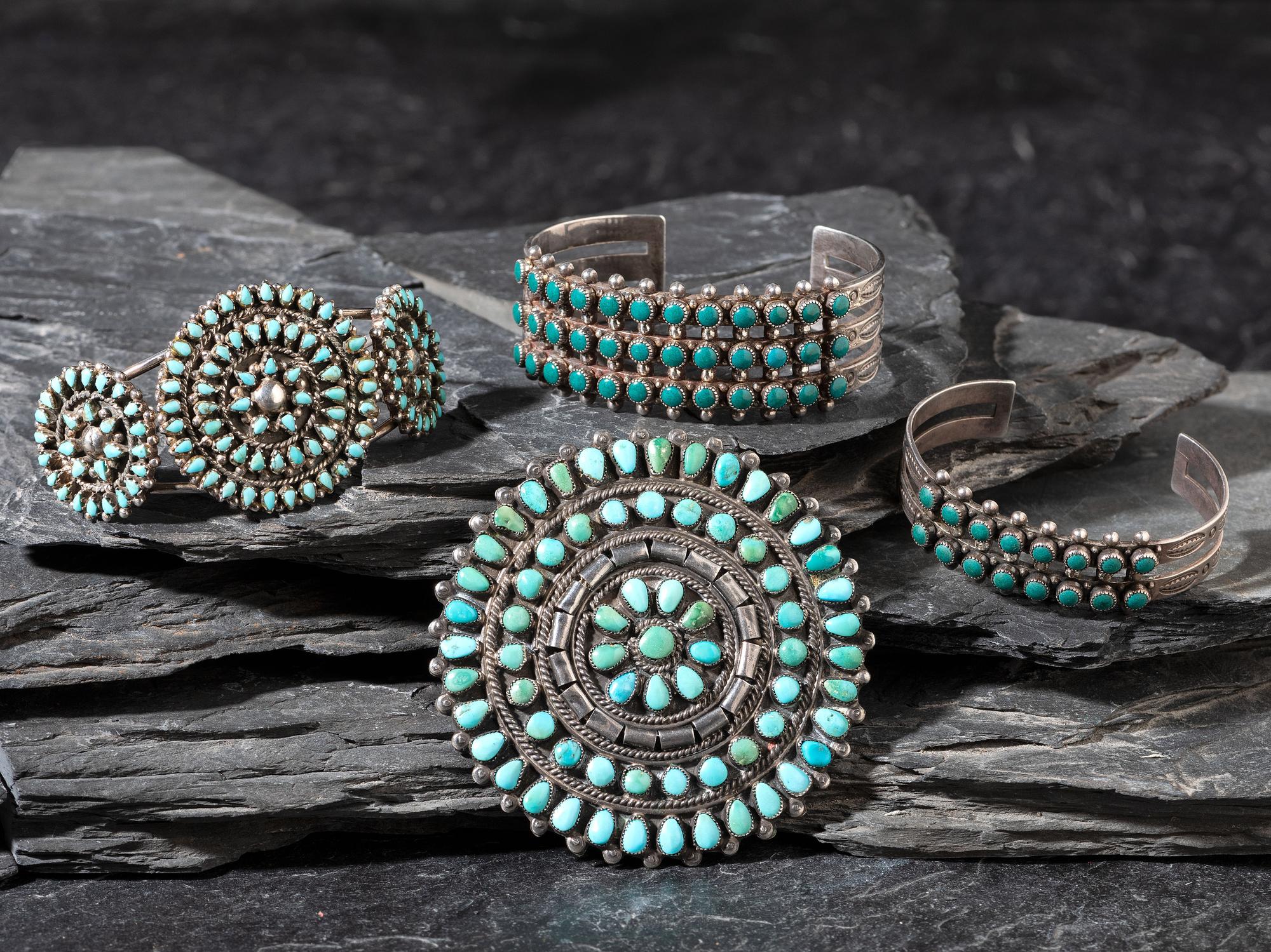 Navajo or Zuni Silver and Turquoise Cluster Jewelry