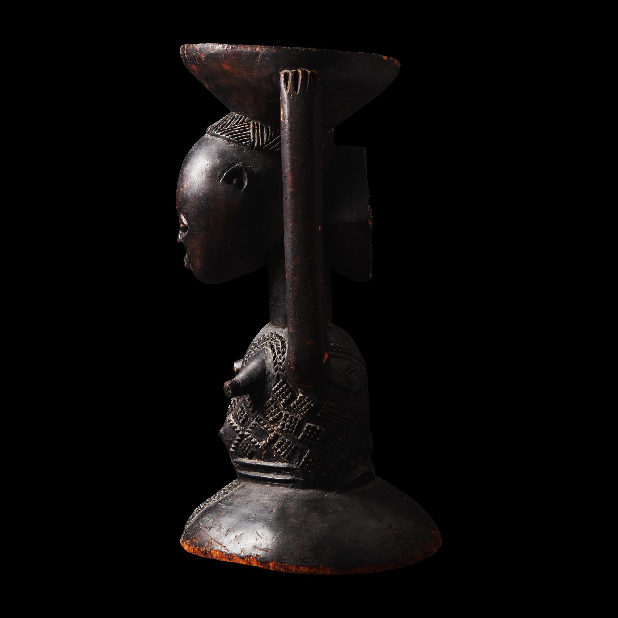 A Luba Wood Caryatid Stool