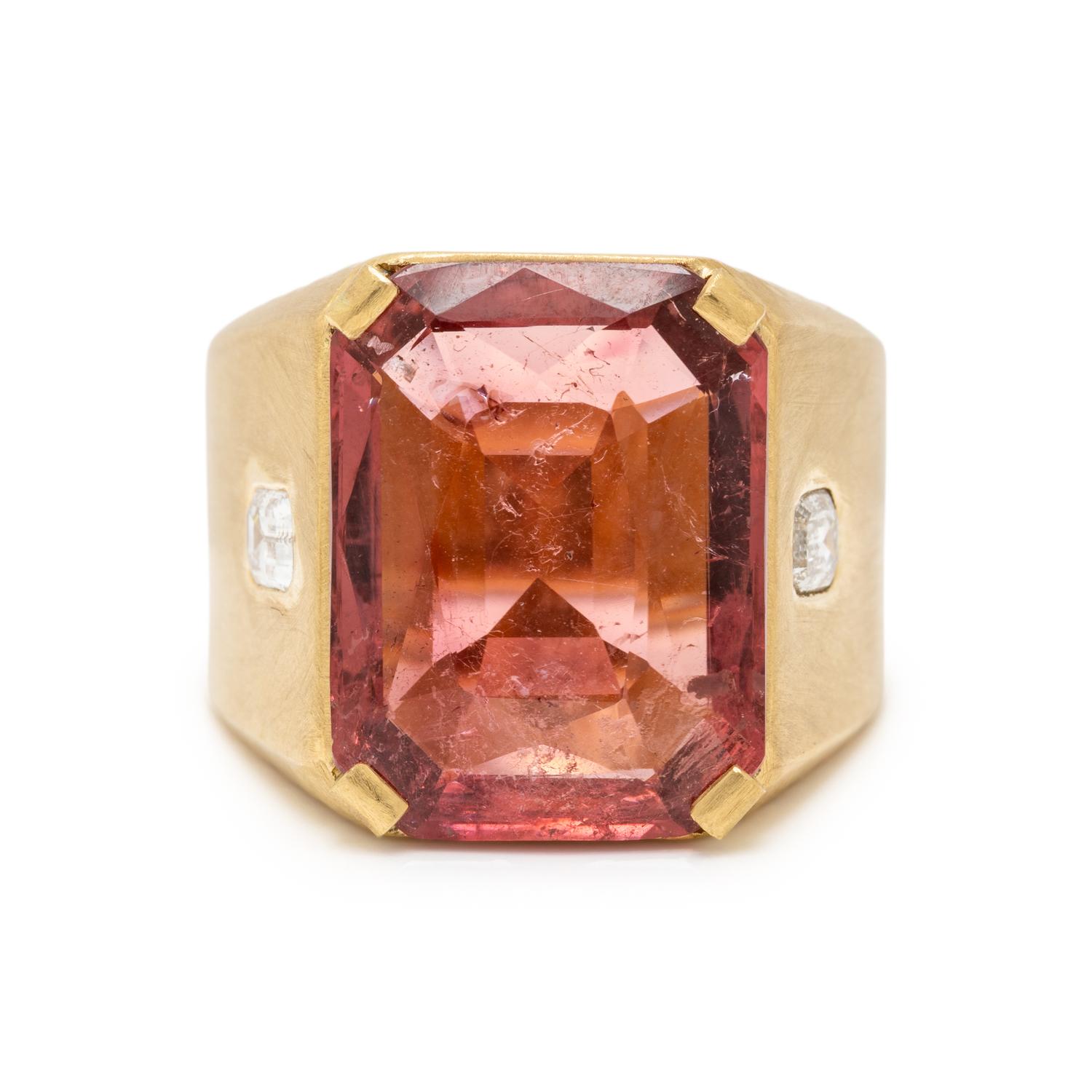 PINK TOURMALINE, DIAMOND, AND YELLOW GOLD RING