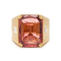 PINK TOURMALINE, DIAMOND, AND YELLOW GOLD RING