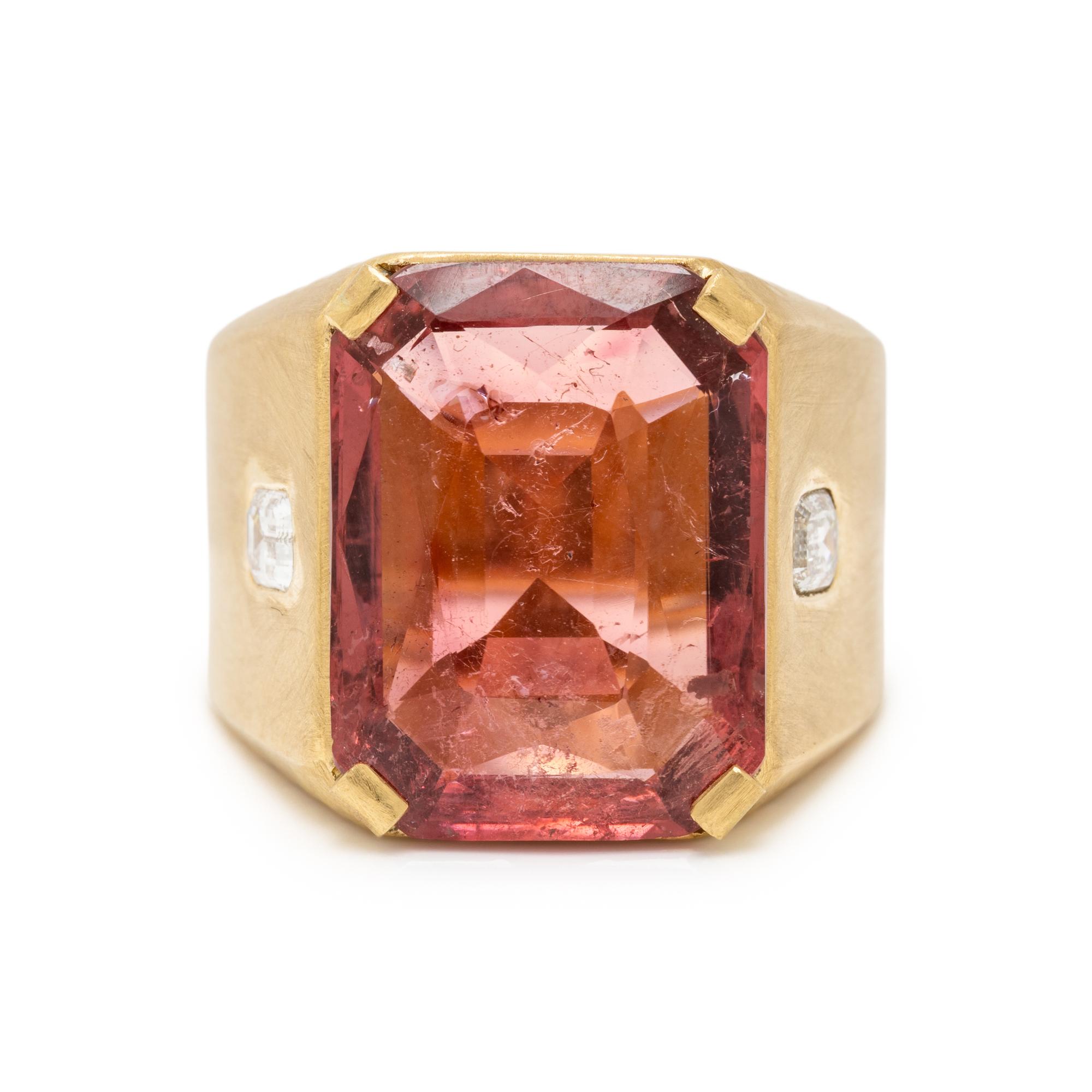 PINK TOURMALINE, DIAMOND, AND YELLOW GOLD RING