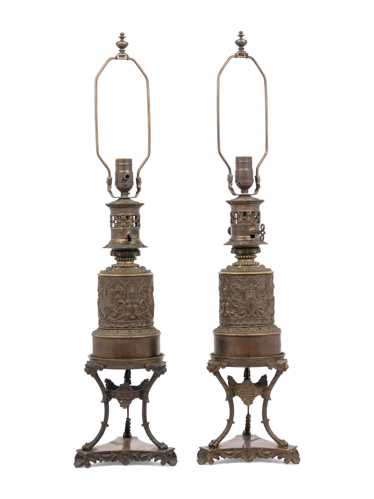 A Pair of French Bronze Fluid Lamps Converted to Electricity