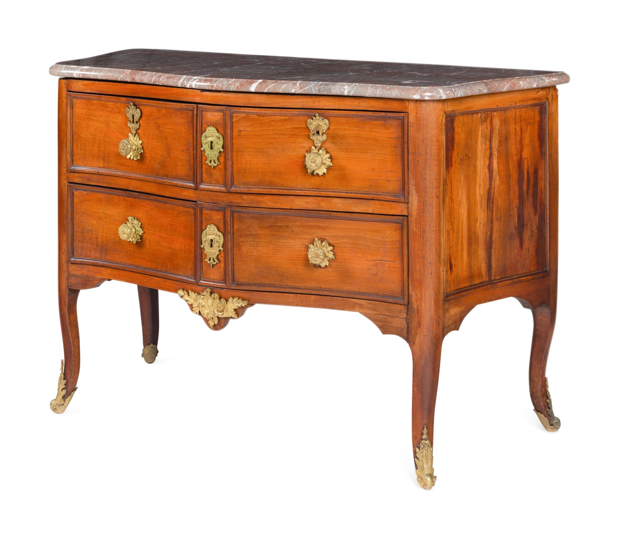 A Louis XV Gilt Bronze Mounted Marble-Top Commode