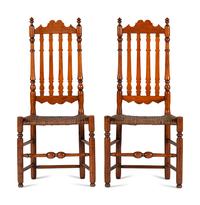 A Pair of William and Mary Bannister-Back Cane-Seat Side Chairs