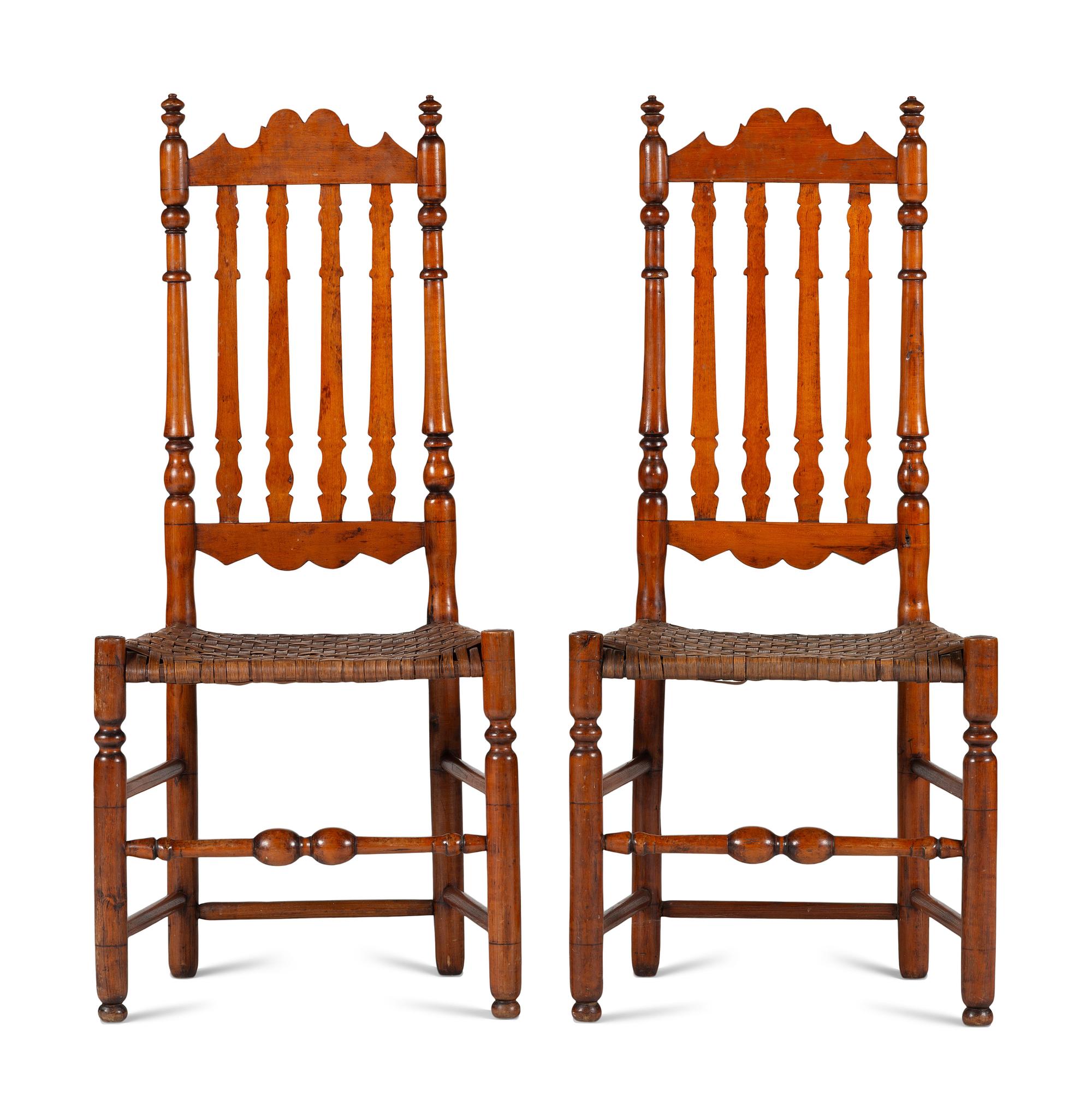 A Pair of William and Mary Bannister-Back Cane-Seat Side Chairs