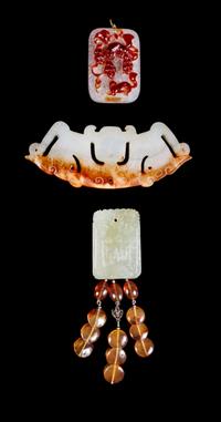 Three Chinese Hardstone Pendants Length of largest 4 1/2 inches. — LATE 19TH-20TH CENTURY