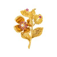 TIFFANY & CO., YELLOW GOLD, DIAMOND AND RUBY 'MOVING CHESTNUT' BROOCH