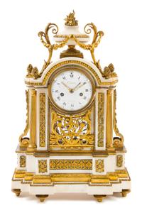 A Louis XVI Gilt Bronze Mounted Marble Mantel Clock Height 22 1/2 inches. — COUSIN, 18TH/19TH CENTURY
