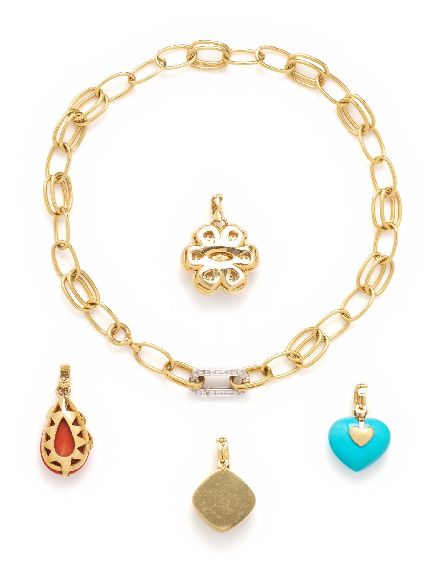 BICOLOR GOLD AND DIAMOND CONVERTIBLE PENDANT NECKLACE