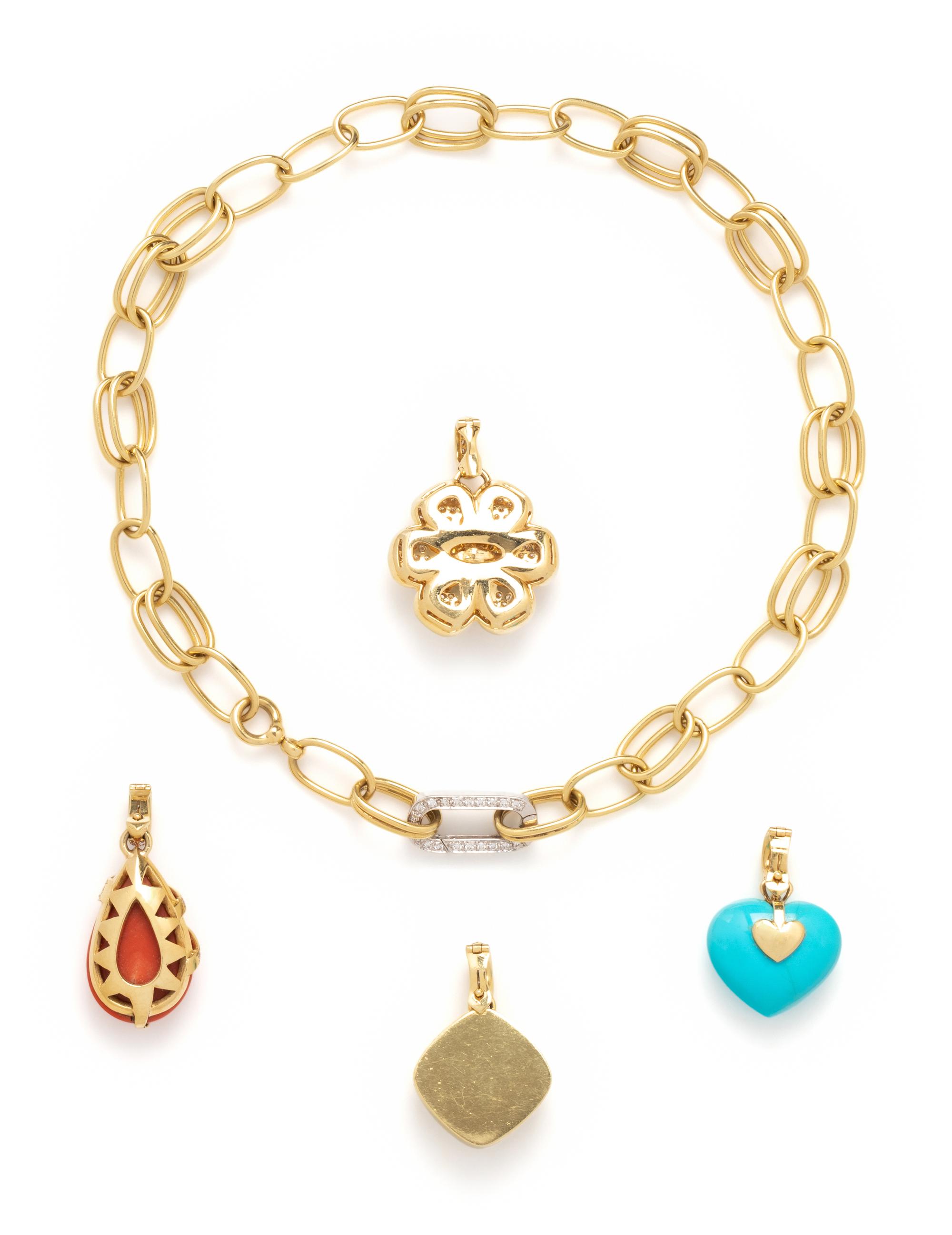 BICOLOR GOLD AND DIAMOND CONVERTIBLE PENDANT NECKLACE