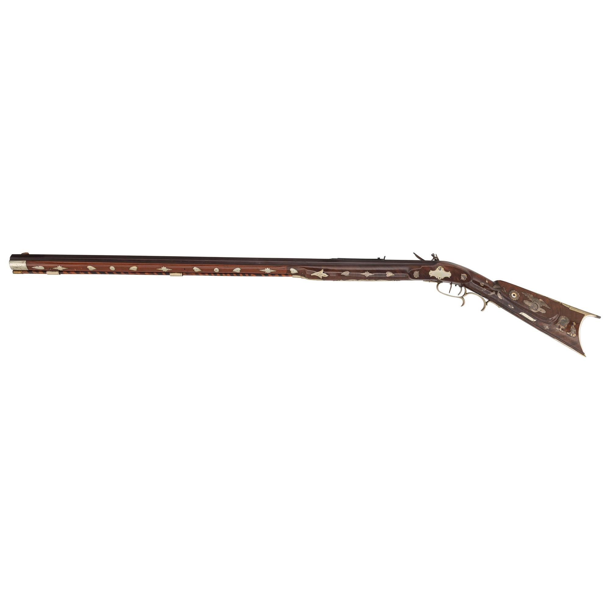 Ornate 19th Century German Silver Decorated Heavy Barrel Flintlock Rifle Signed "S.S."
