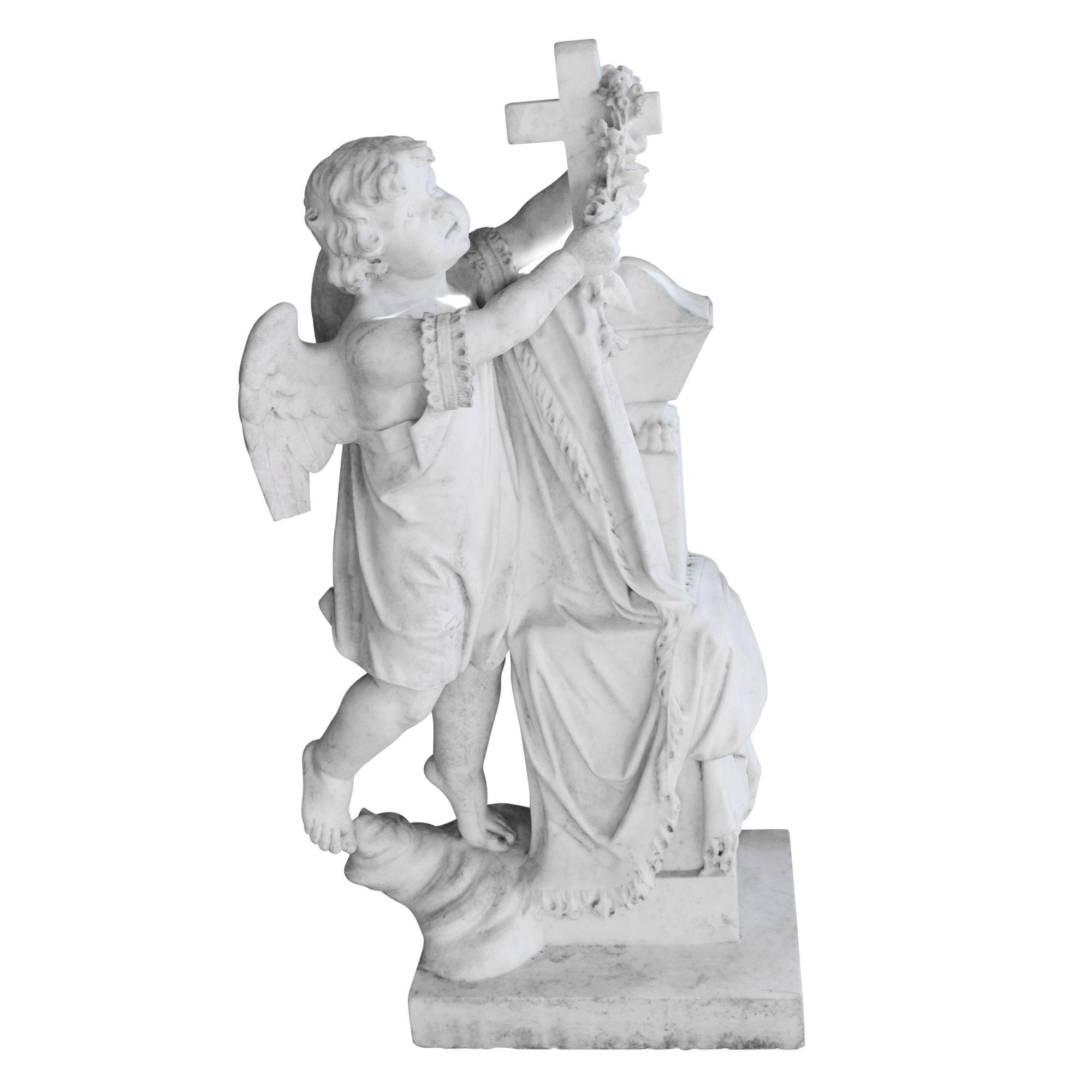 A Carved Marble Angel 19" W x 11" D x 36" H — Argentina, Circa 1900