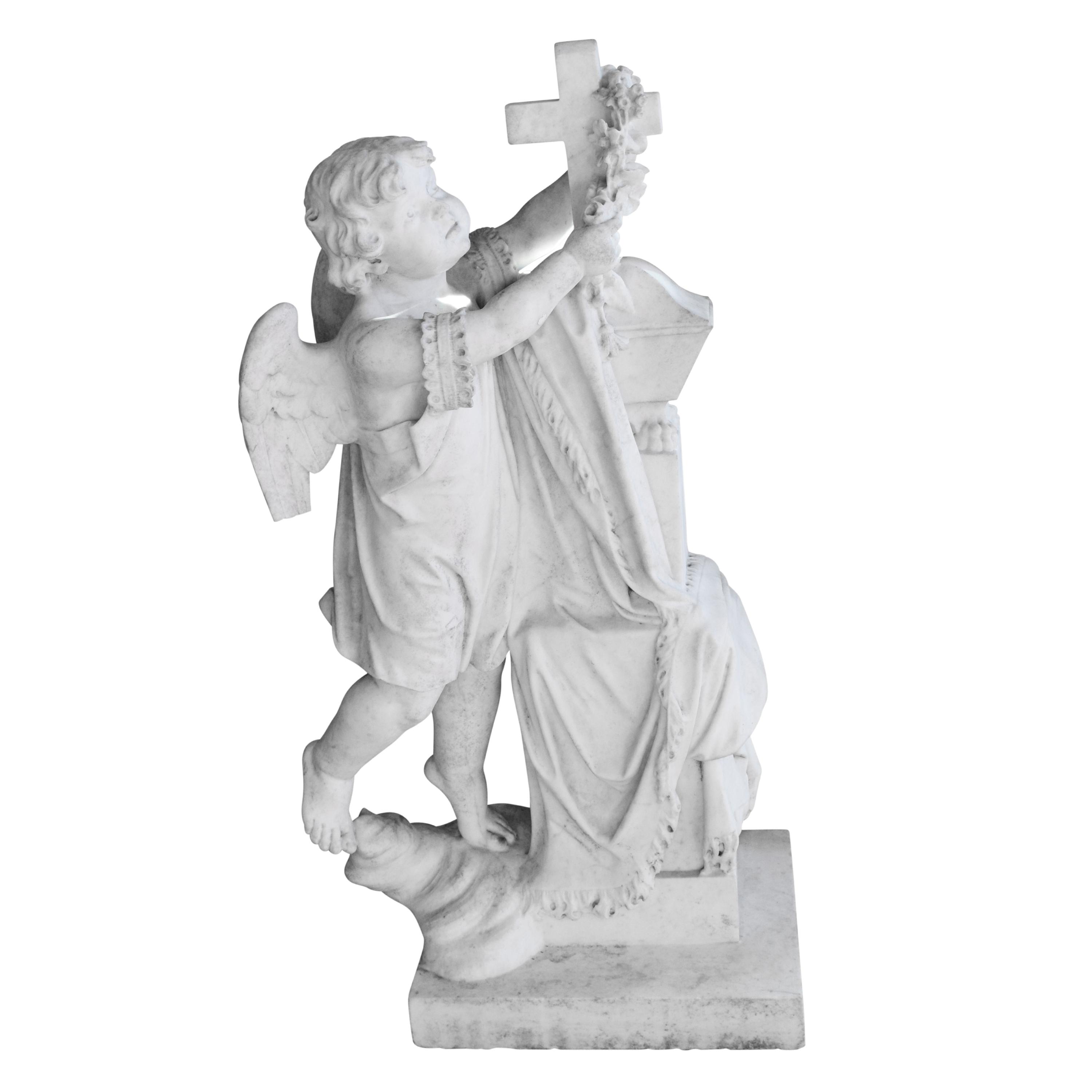 A Carved Marble Angel 19" W x 11" D x 36" H — Argentina, Circa 1900