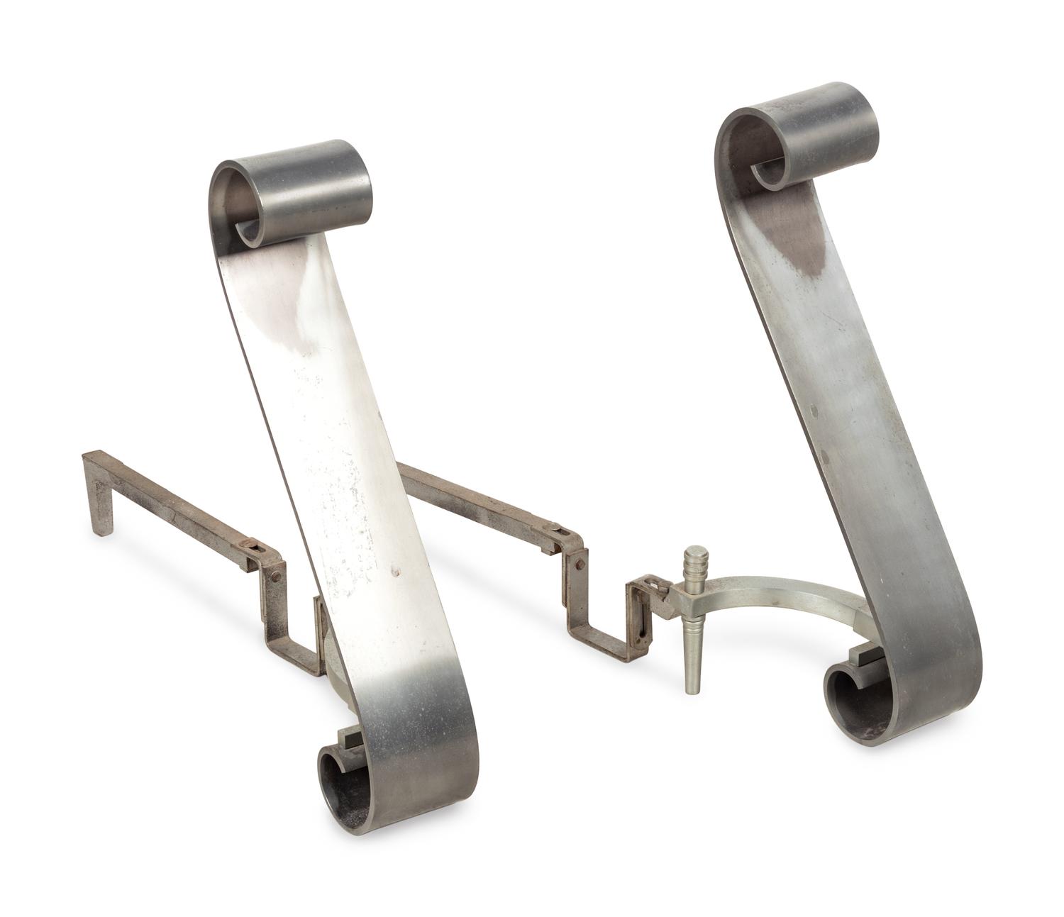 A Pair of Modernist Steel Scroll Andirons