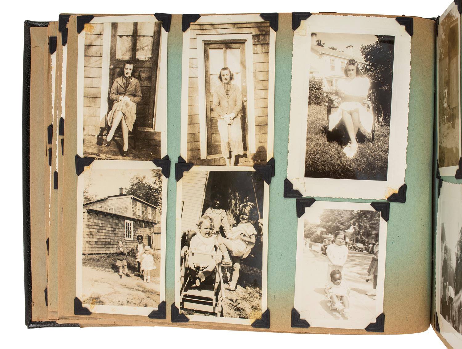 [EARLY PHOTOGRAPHY]. Album recording the early life of Juanita Thompson, an African American woman who grew up in Jamaica, NY, incl. images of her integrated neighborhood and summer camp. Ca 1920s-1950s.