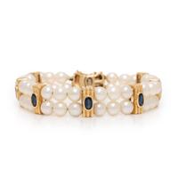 Tiffany & Co., Cultured Pearl, Sapphire, and Yellow Gold Bracelet