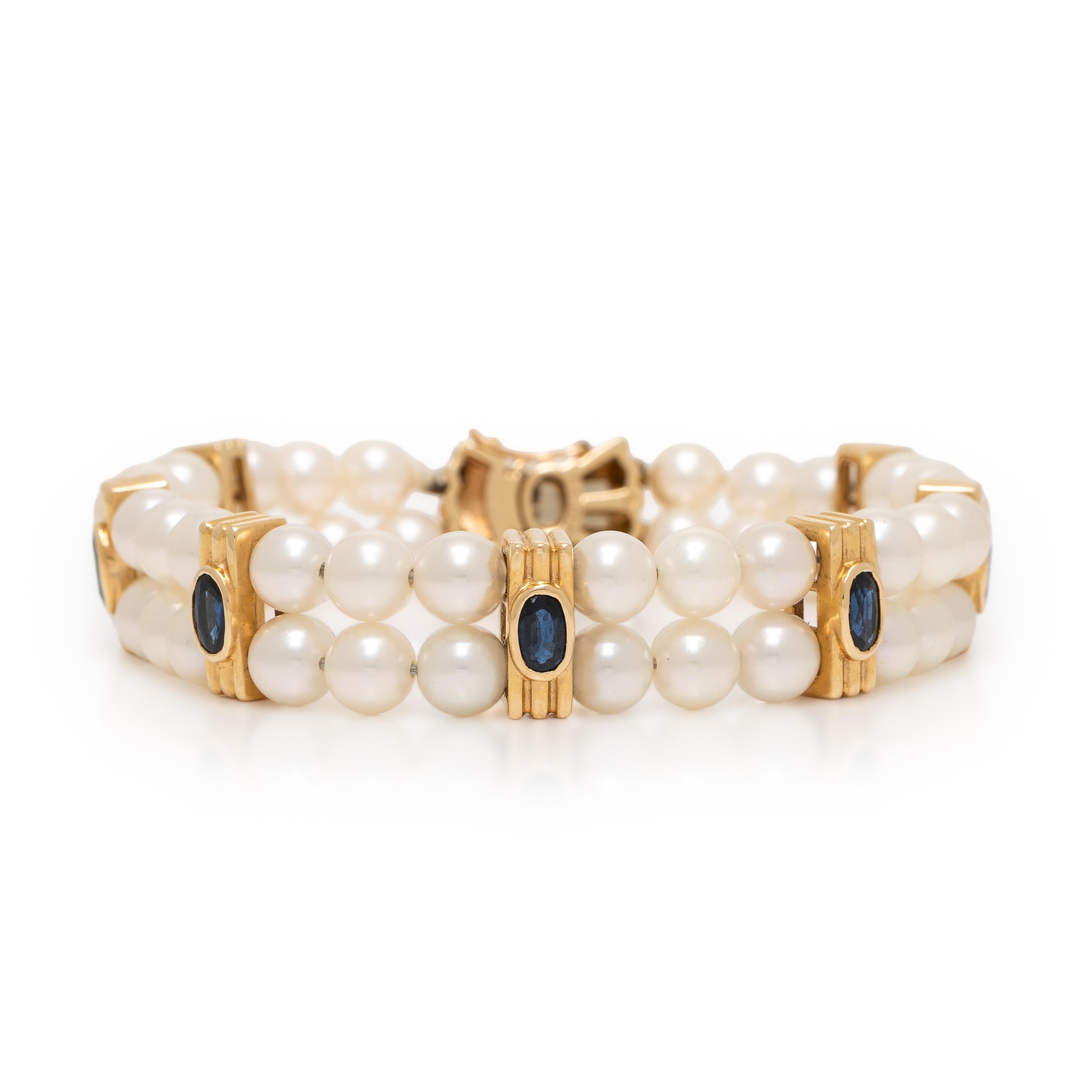 Tiffany & Co., Cultured Pearl, Sapphire, and Yellow Gold Bracelet