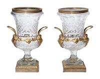 A Pair of George IV Gilt Bronze Mounted Cut Glass Urns