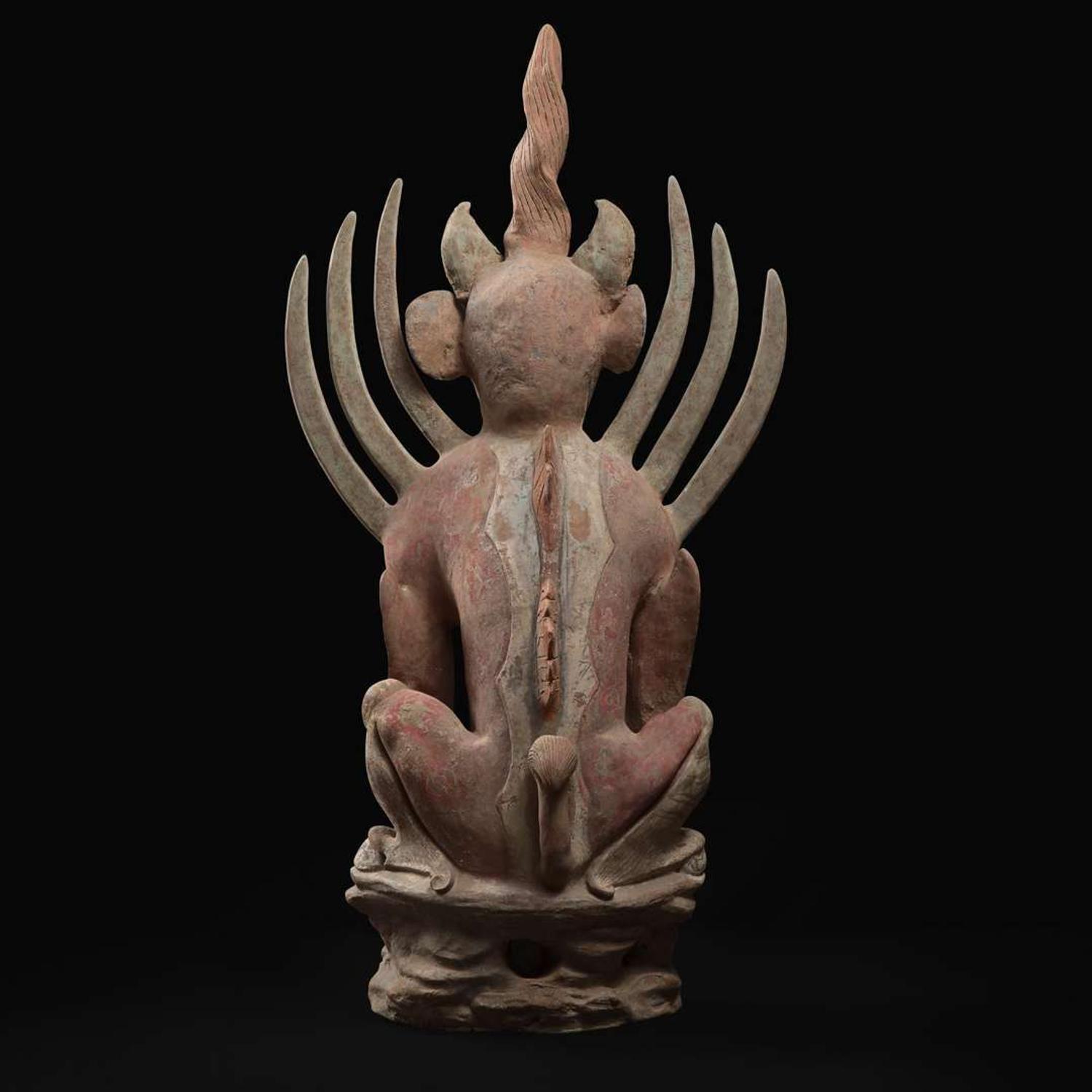 An impressive pair of large painted pottery "Earth Spirits" 镇墓兽一对 Tang dynasty ?