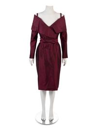 Two Catherine Regehr Burgundy Satin Evening Dresses and One Badgley Mishka Dress