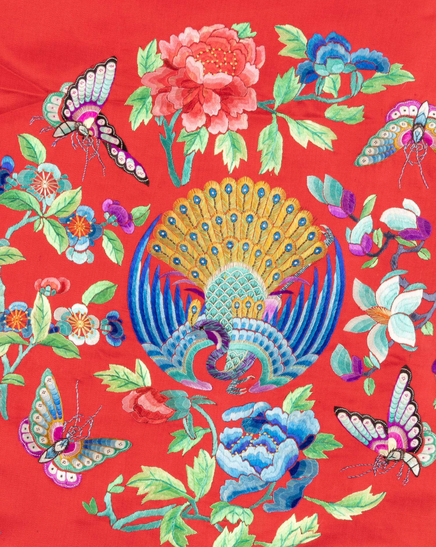 A Red Ground Embroidered Silk Lady's Informal Robe