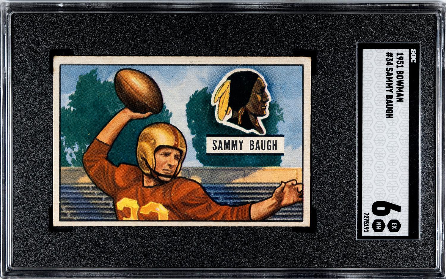 A Group of 1950 and 1951 Bowman Sammy Baugh Football Cards No. 100 (SGC 5 EX)