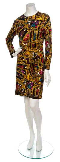 An Hermes Multicolor Print Stretch Silk Dress, Size L.