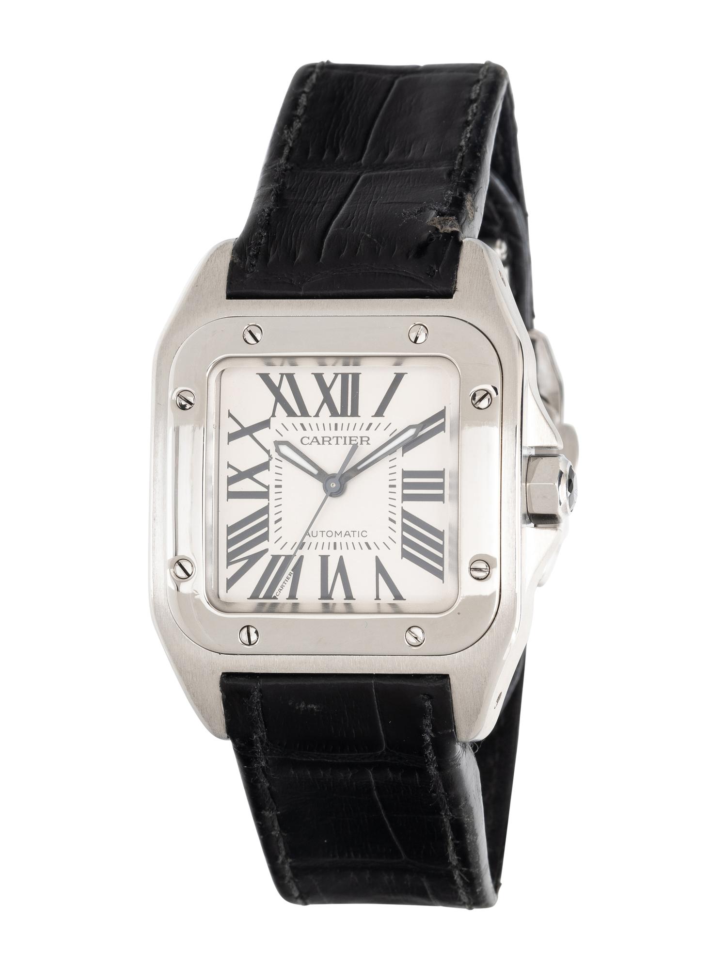 CARTIER, REF. 2878 STAINLESS STEEL 'SANTOS 100 MEDIUM' AUTOMATIC WATCH WITH CARTIER BUCKLE