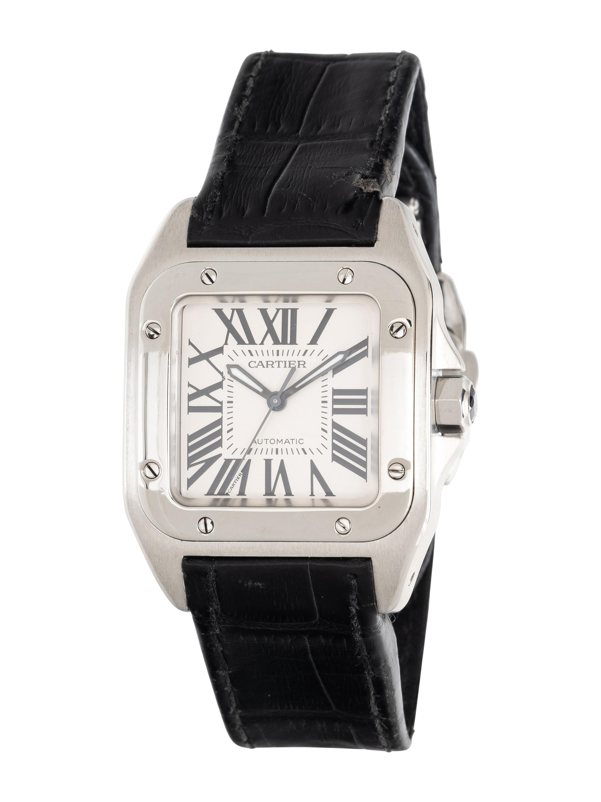 CARTIER, REF. 2878 STAINLESS STEEL 'SANTOS 100 MEDIUM' AUTOMATIC WATCH WITH CARTIER BUCKLE