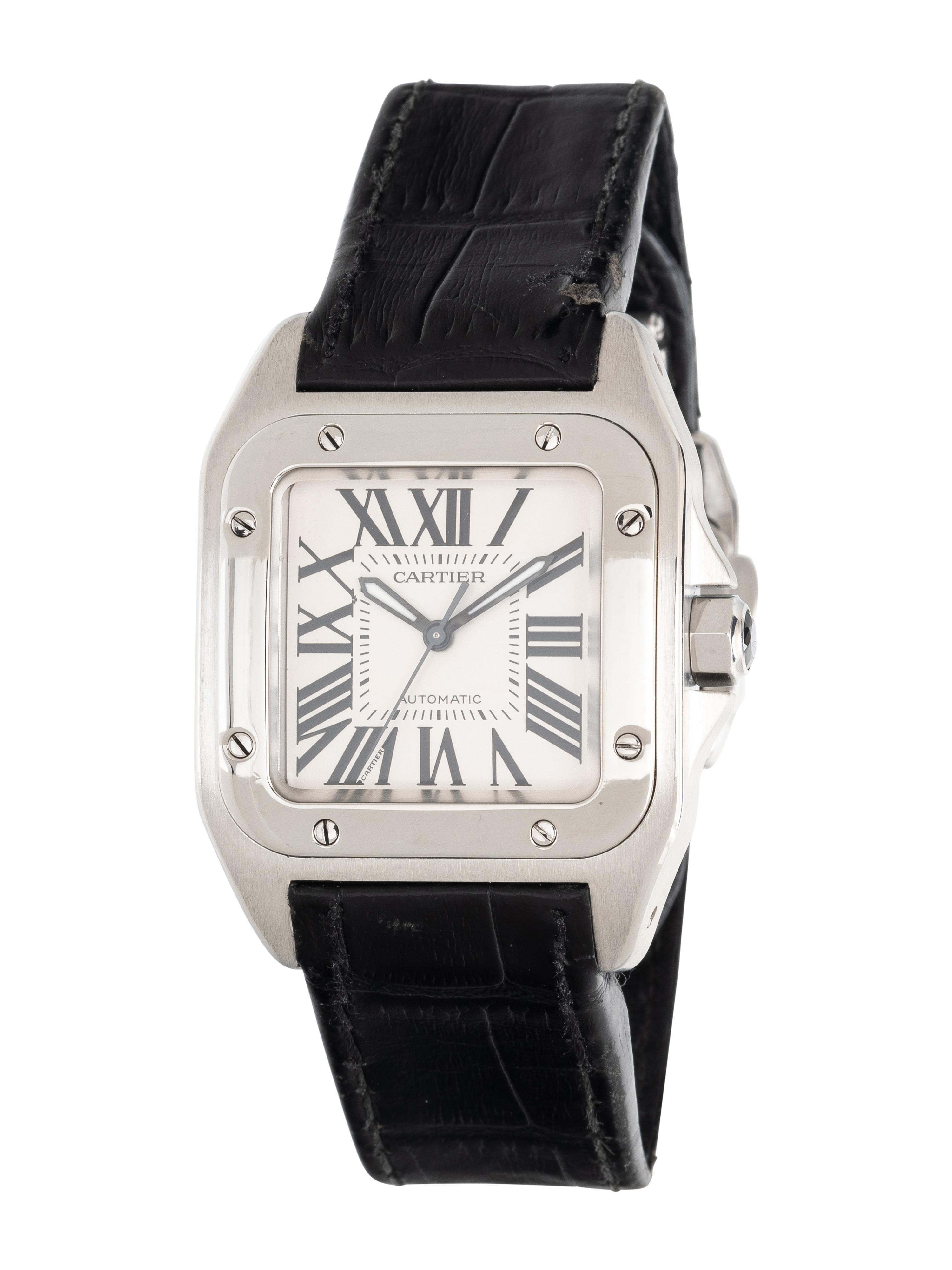 CARTIER, REF. 2878 STAINLESS STEEL 'SANTOS 100 MEDIUM' AUTOMATIC WATCH WITH CARTIER BUCKLE