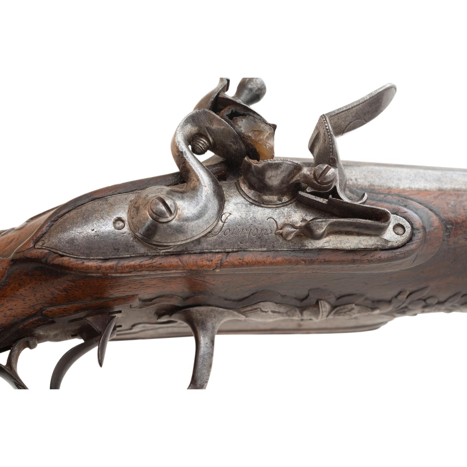 French Double Barrel Flintlock Pistol by Rennes Jourjon