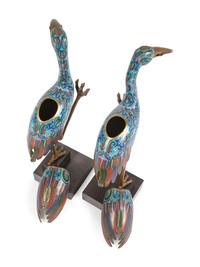 A Pair of Cloisonné Models of Cranes