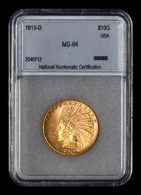 A 1910-D Indian Head $10 Gold Coin