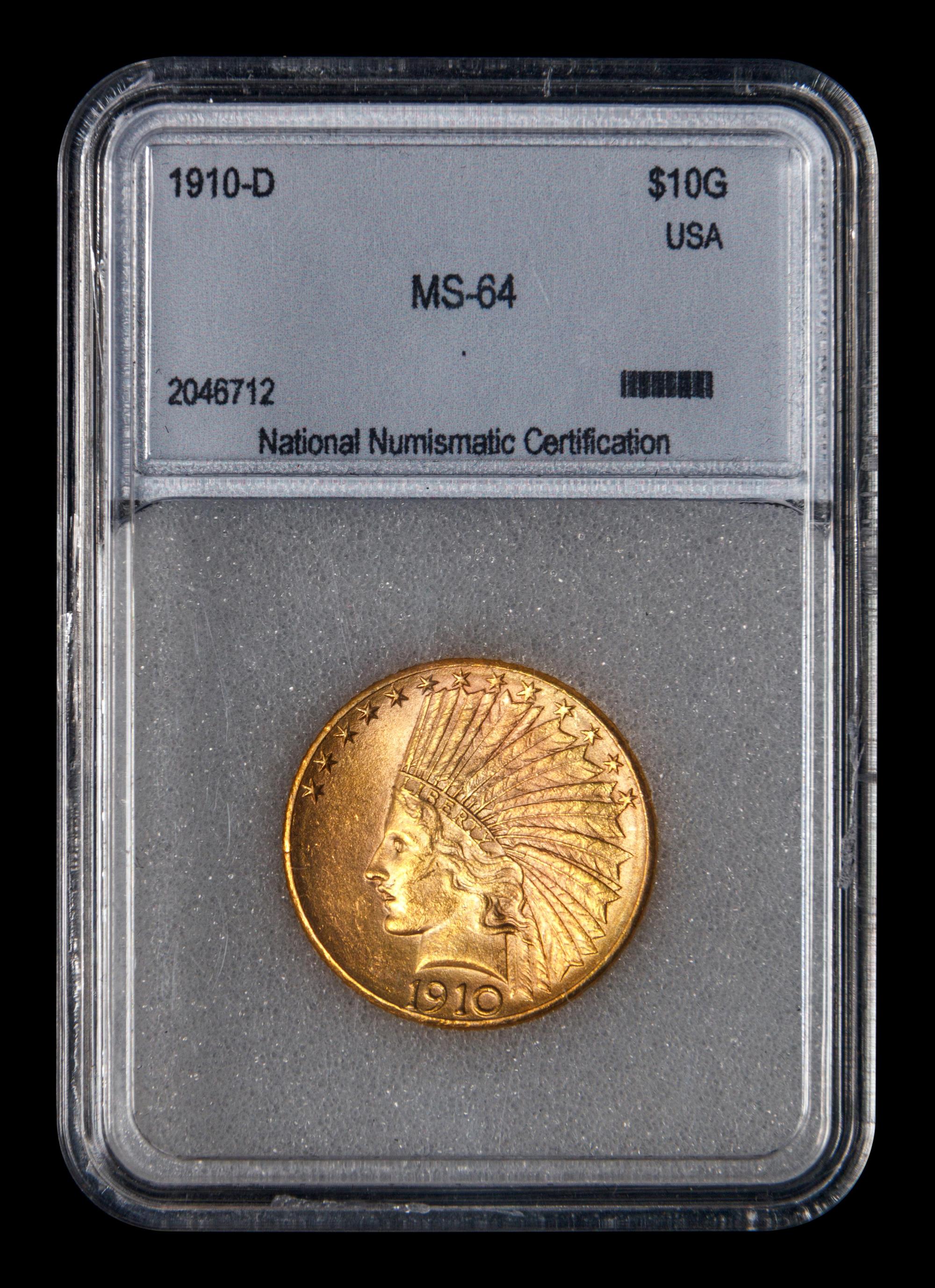 A 1910-D Indian Head $10 Gold Coin