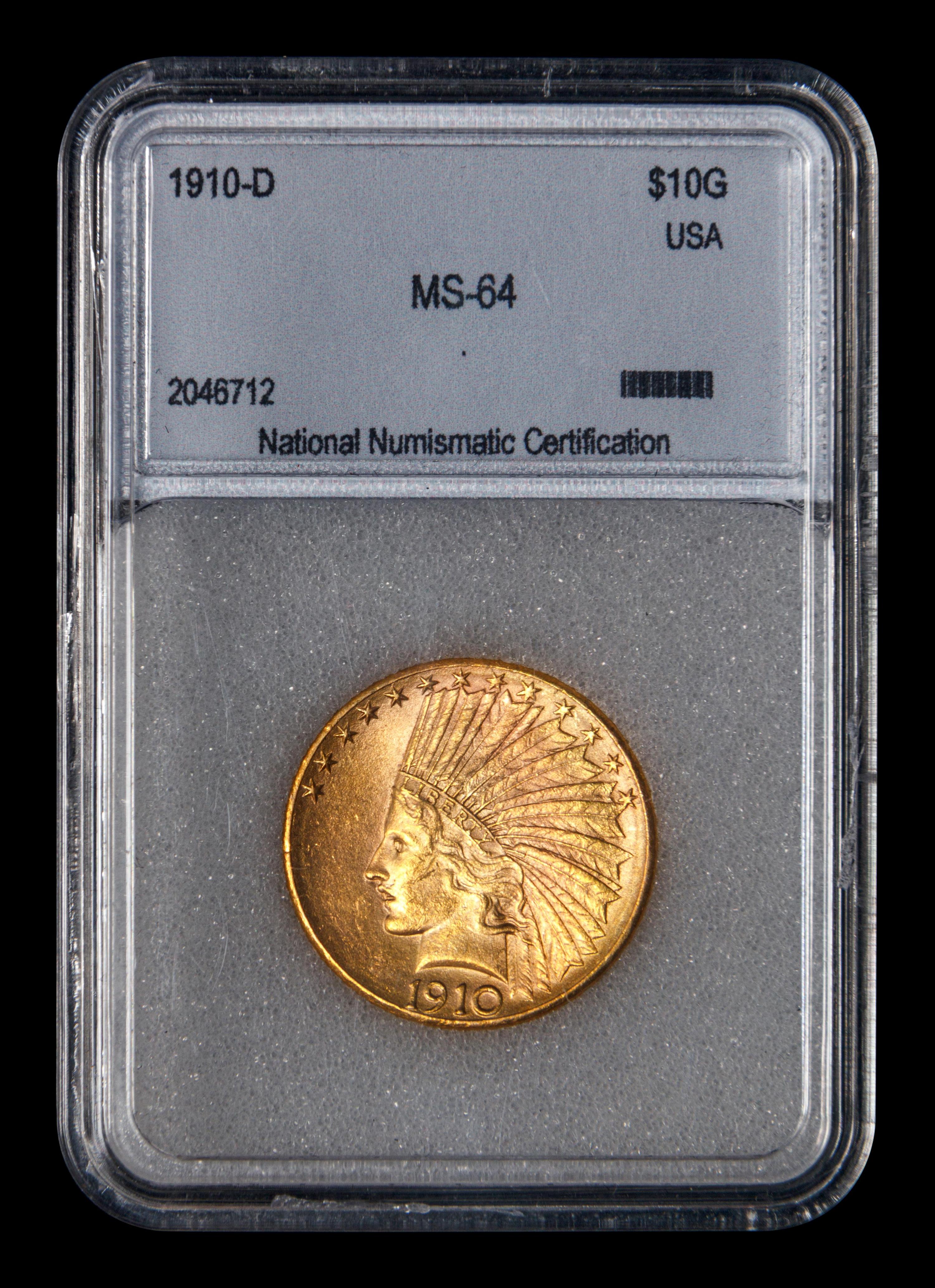 A 1910-D Indian Head $10 Gold Coin