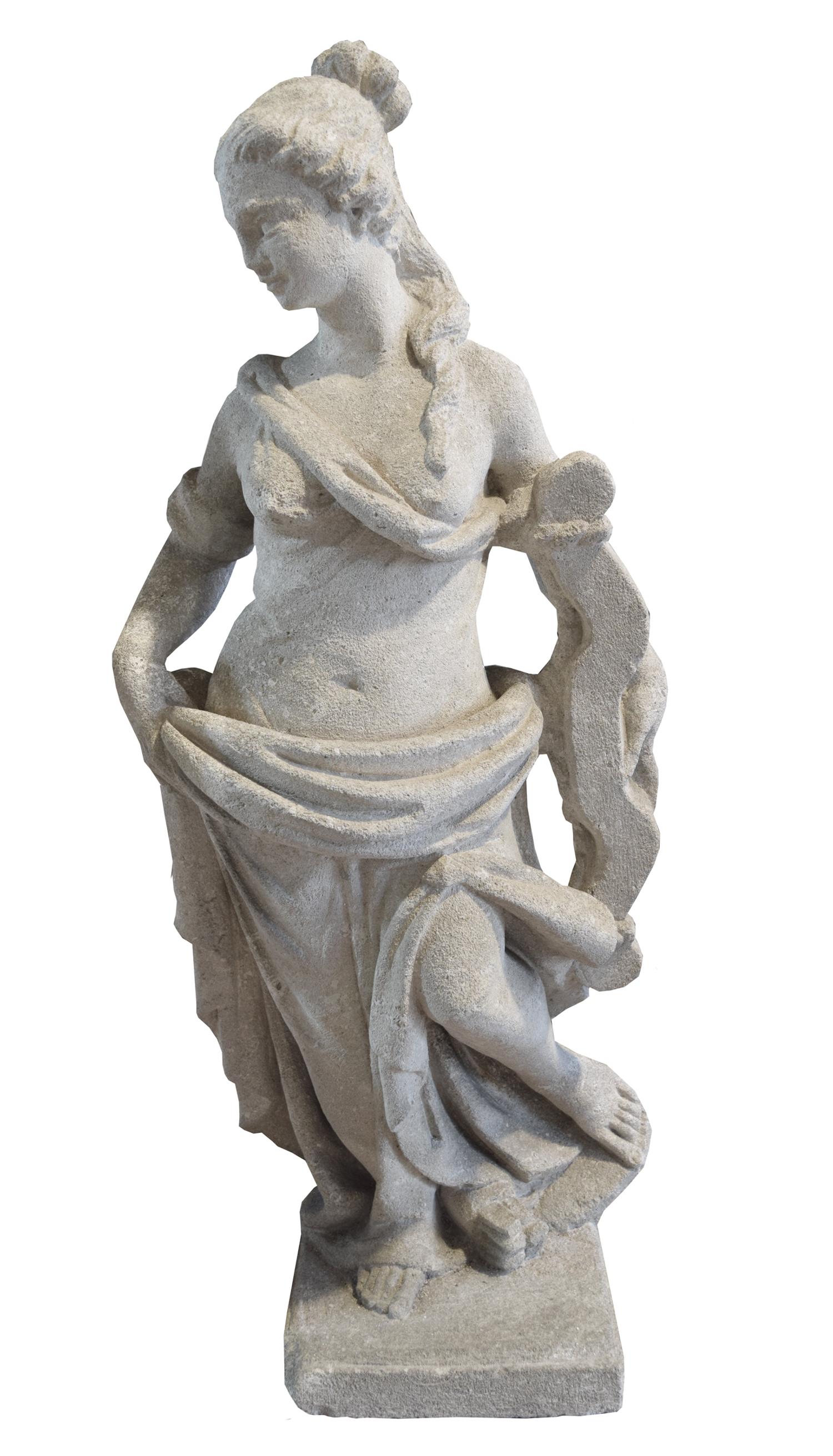 A Set of Four Carved Stone Statues Allegorical of the Seasons 14.5" W x 11" D x 35" H, 14.5" x 11" x 36", 13" x 11" x 35.25", 14" x 11. — Italian, Circa 1870