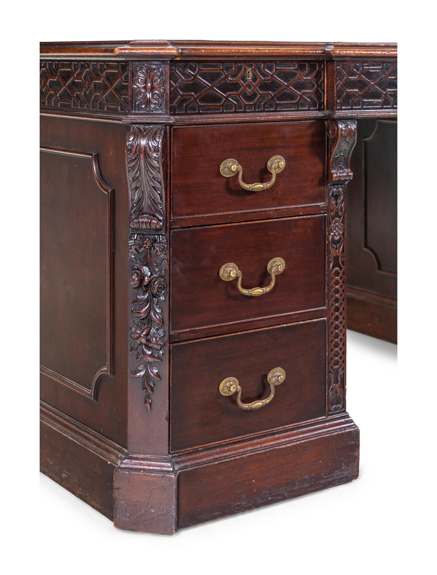 A Chinese Chippendale Style Mahogany Partners Desk