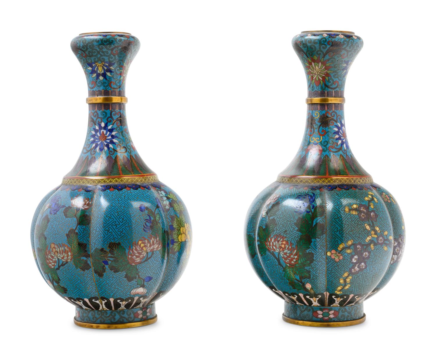 A Pair of Chinese Export Cloisonné Enamel Vases