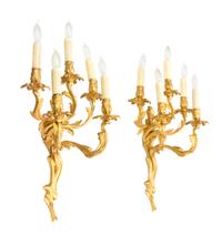 A Pair of Louis XV Style Gilt Bronze Five-Light Sconces Height 20 inches. — 19TH CENTURY
