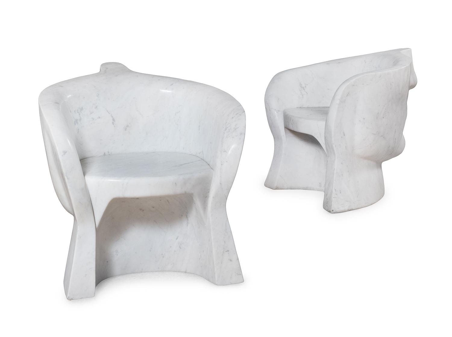 Italian, SECOND HALF 20TH CENTURY, a pair of garden chairs, in the form of a face