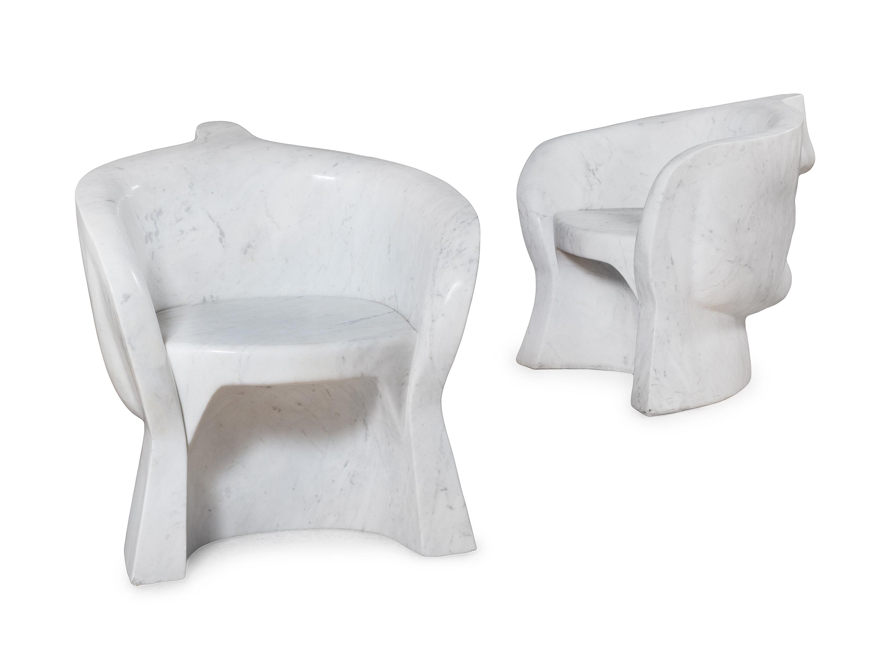 Italian, SECOND HALF 20TH CENTURY, a pair of garden chairs, in the form of a face