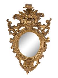 A Pair of Italian Baroque Oval Giltwood Mirrors