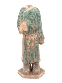 A Chinese Polychrome Decorated Terra Cotta Standing Figure