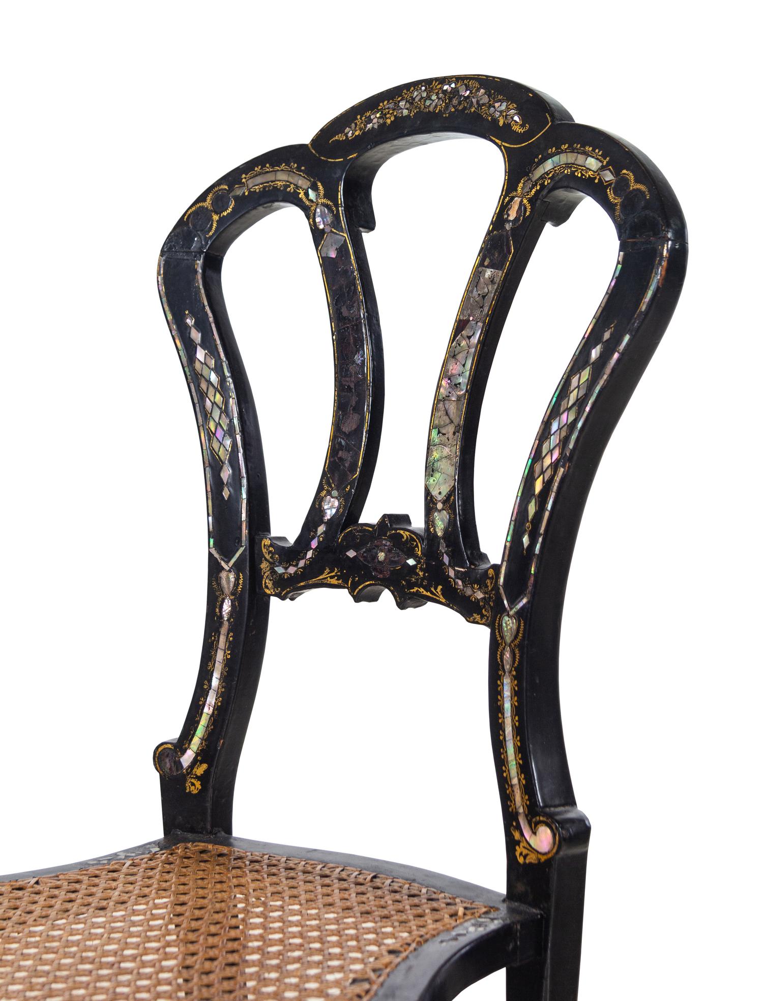 A Set of Four French Mother-of-Pearl Inlaid Side Chairs
