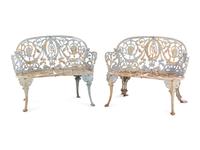 A Pair of Painted Iron Garden Benches