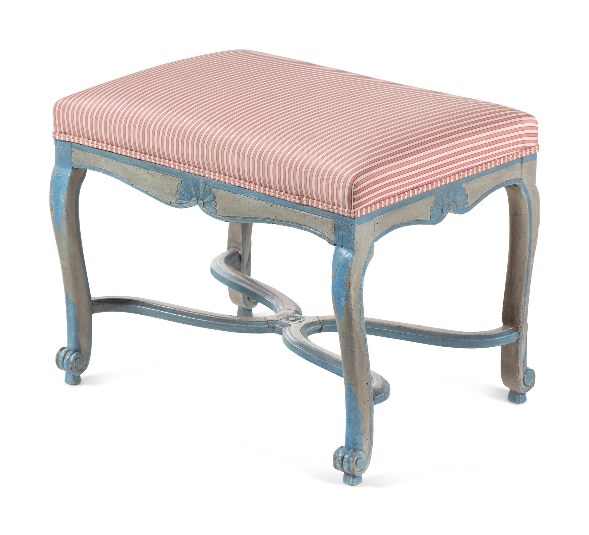 A Régence Provincial Blue-Painted Stool