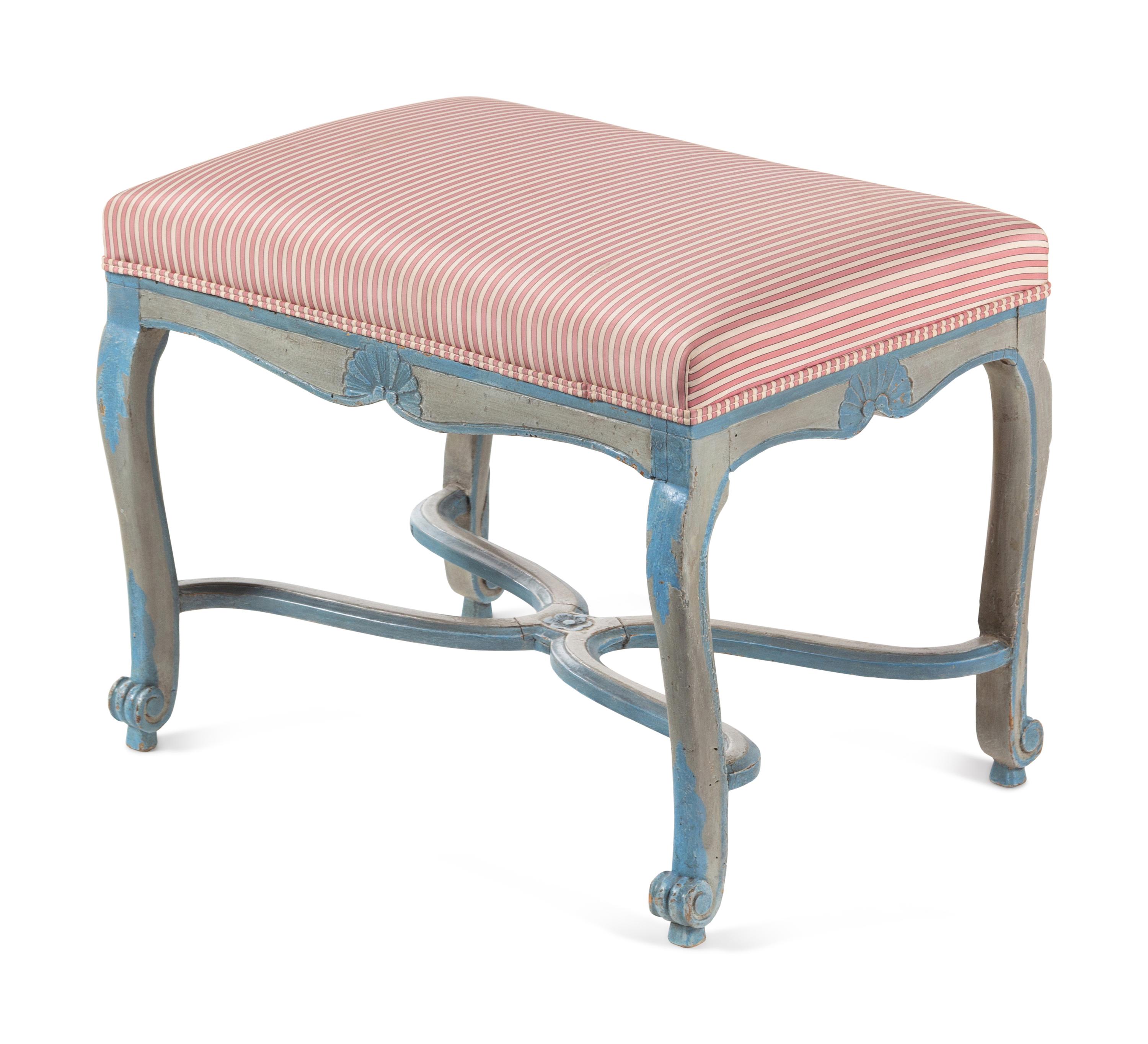 A Régence Provincial Blue-Painted Stool