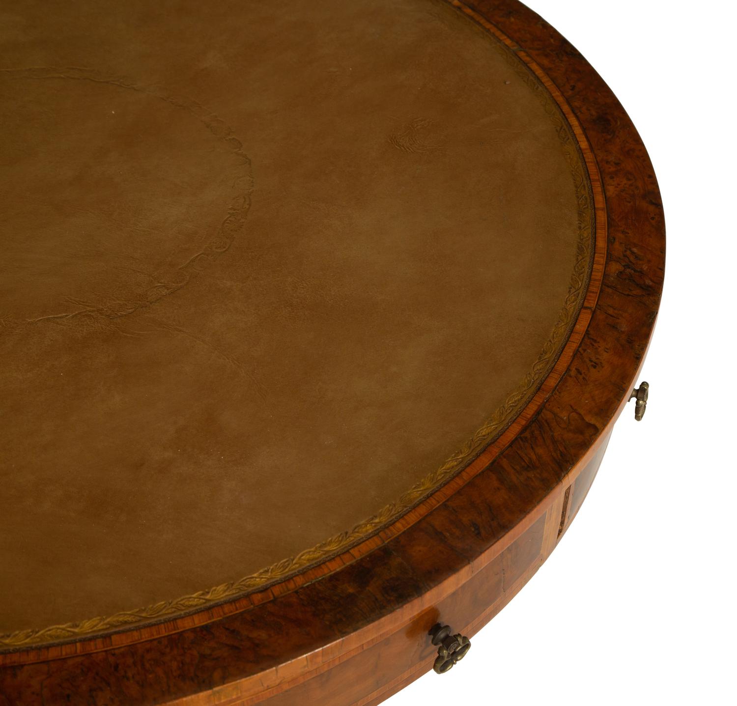 A George III Style Burl Walnut Drum Table