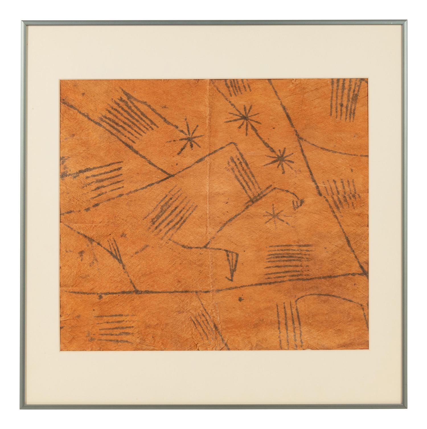 A Group of Nine Pongo Bark Cloth Drawings